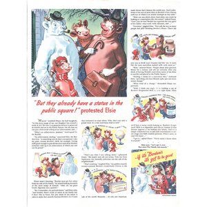 1944 Borden's Milk Dairy Products Vintage Print Ad Elsie Cow Cartoon Wall Art